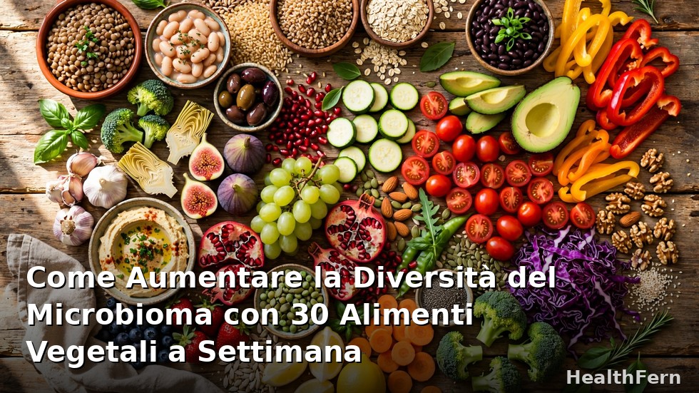 Ciotola colorata con trenta alimenti vegetali diversi per aumentare la diversità del microbioma intestinale