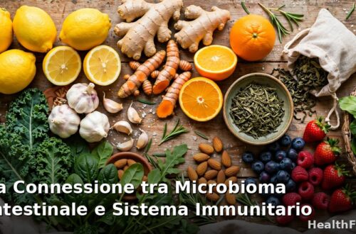 Connessione tra microbioma intestinale e sistema immunitario con alimenti vegetali che sostengono le difese