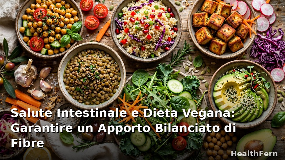 Piatto vegano bilanciato con legumi, cereali integrali e verdure per la salute intestinale e fibre equilibrate