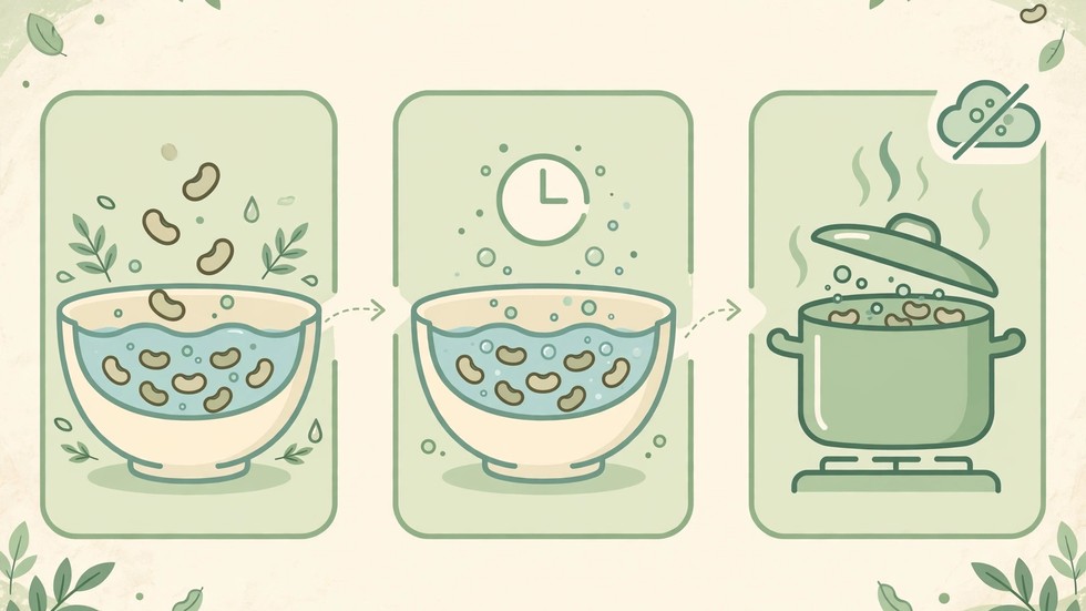 Infografica con i tempi di ammollo e cottura dei principali legumi per una digestione facile