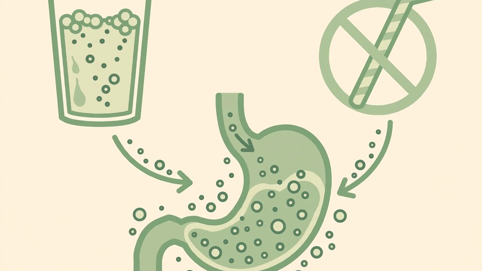Infografica con alternative alle bevande gassate e consigli per evitare l'aria nello stomaco