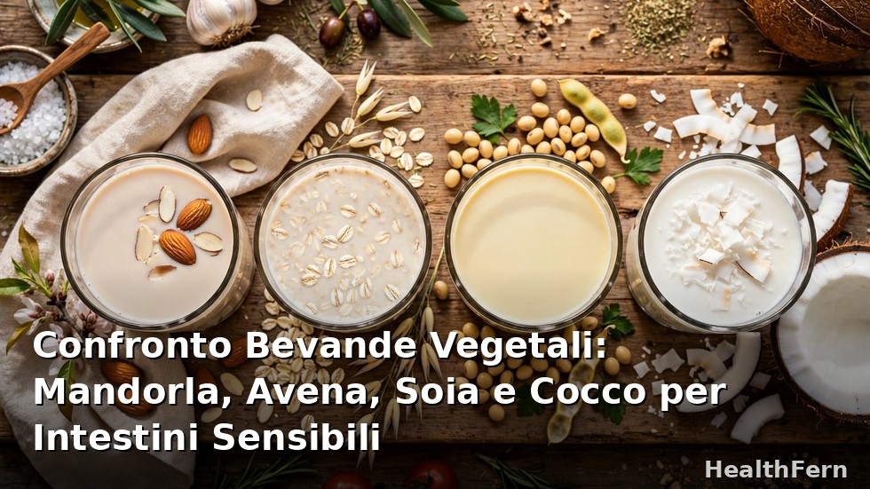 Confronto tra bevande vegetali di mandorla, avena, soia e cocco per intestini sensibili e gonfiore