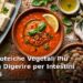 Fonti proteiche vegetali delicate per la digestione: lenticchie rosse, tofu morbido, tempeh e zuppa di legumi in ciotole