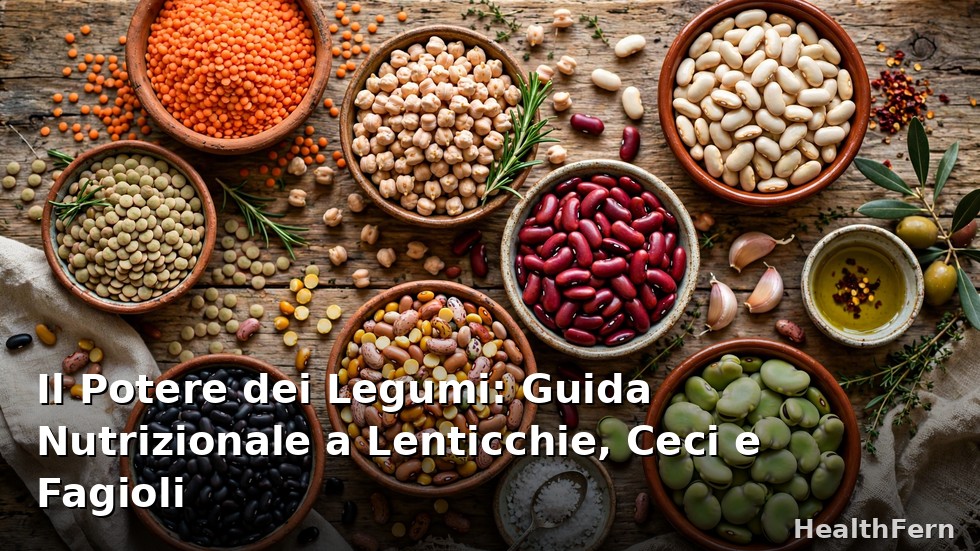 Il potere dei legumi: ciotole con lenticchie, ceci e fagioli secchi e cotti, guida nutrizionale completa