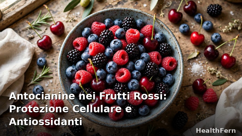 Mirtilli, more, lamponi e ribes rossi freschi in ciotole, ricchi di antocianine antiossidanti per la protezione cellulare