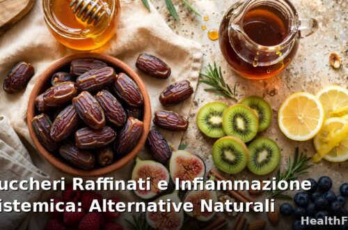 Confronto tra zucchero raffinato bianco e alternative naturali come miele, datteri e zucchero di cocco su tavolo da cucina