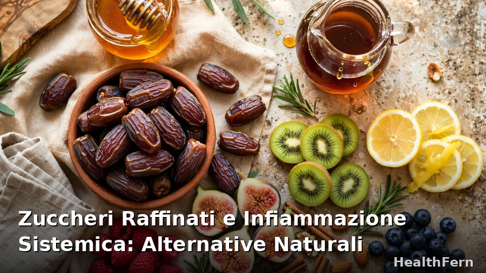 Confronto tra zucchero raffinato bianco e alternative naturali come miele, datteri e zucchero di cocco su tavolo da cucina