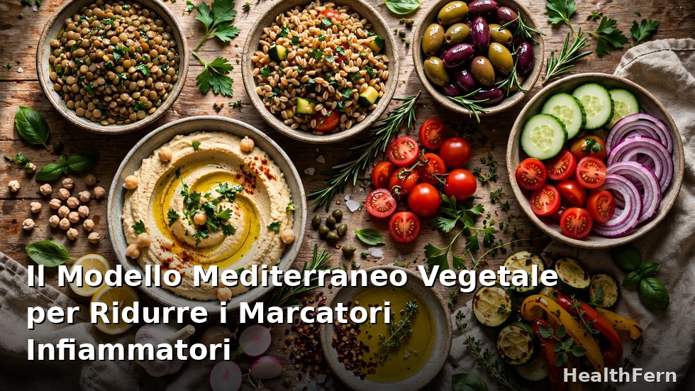 Tavola mediterranea vegetale con olio extravergine, legumi, verdure, cereali integrali e frutta secca