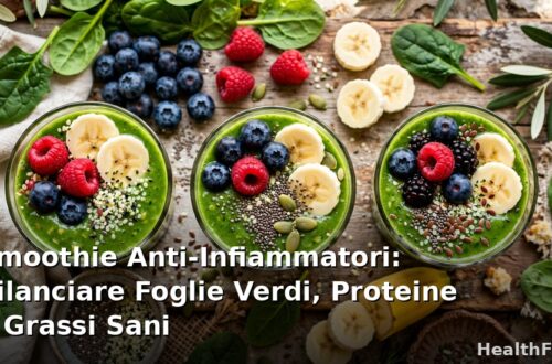Smoothie verde anti-infiammatorio con spinaci, avocado, frutti di bosco e semi in bicchieri su tavolo chiaro