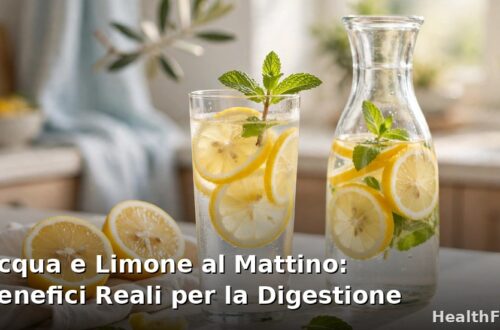 Bicchiere d'acqua con fette di limone e menta su un piano cucina illuminato dal sole del mattino