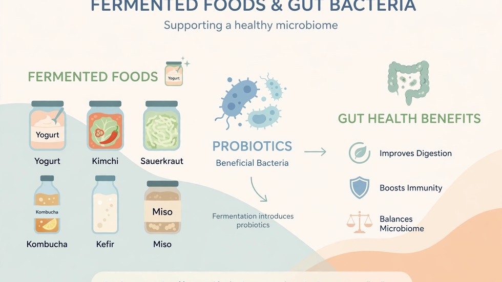 Infografica su fermentati, probiotici e gonfiore