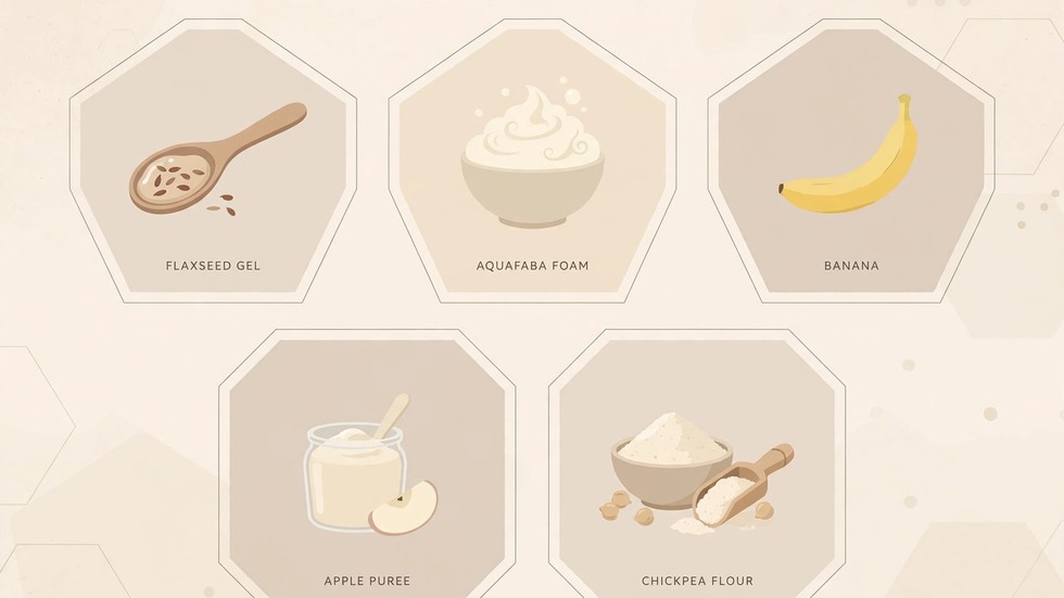 Infografica con i sostituti delle uova: dosi e usi ideali per dolci e salati