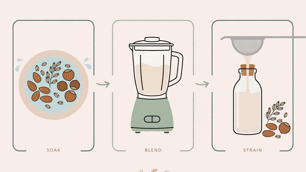 Infografica con dosi, tempi di ammollo e conservazione dei latti vegetali fatti in casa