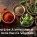 Spezie ed erbe aromatiche colorate in ciotoline: curcuma, paprika, rosmarino, basilico e cumino