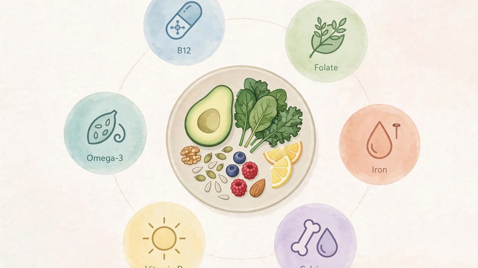 Infografica con i nutrienti chiave da monitorare nella dieta vegetale in gravidanza